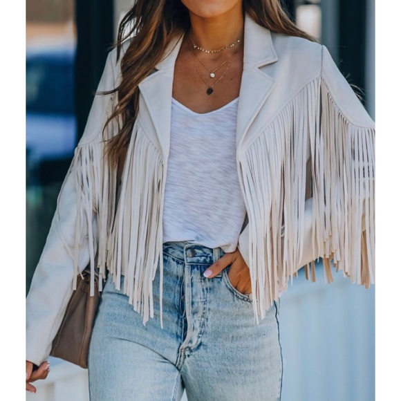 VICI Walford Cropped Fringe Faux Suede Jacket in Sand Large L NEW NWT - Picture 7 of 13